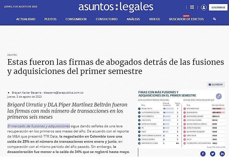 Estas fueron las firmas de abogados detrs de las fusiones y adquisiciones del primer semestre